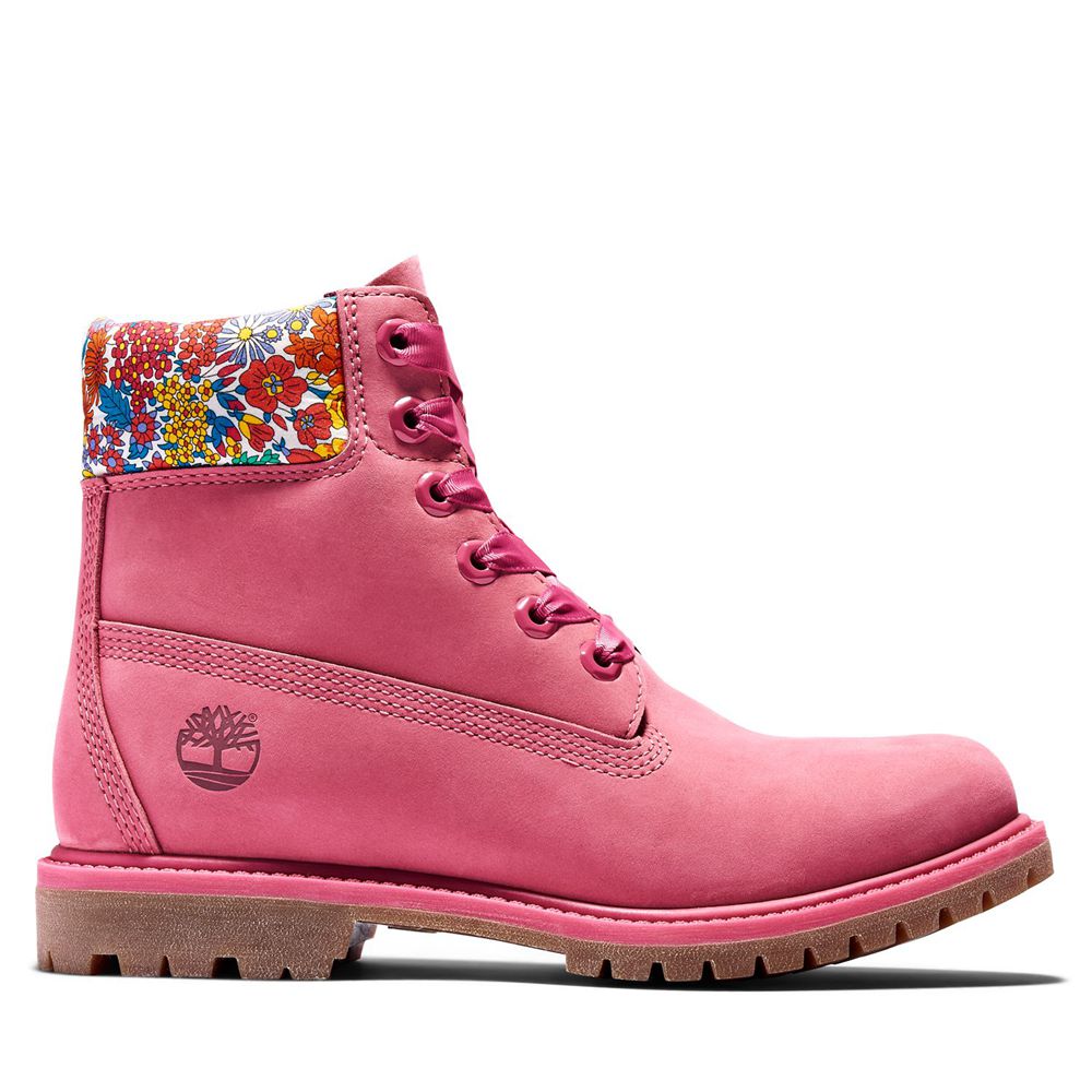 Timberland Womens 6-Inch Boots Premium Waterproof made with Liberty Fabric - Pink - India OZ8163074